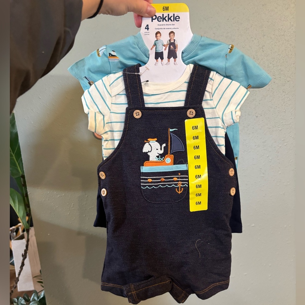 Navy Blue Kids Overalls with Elephant Design
